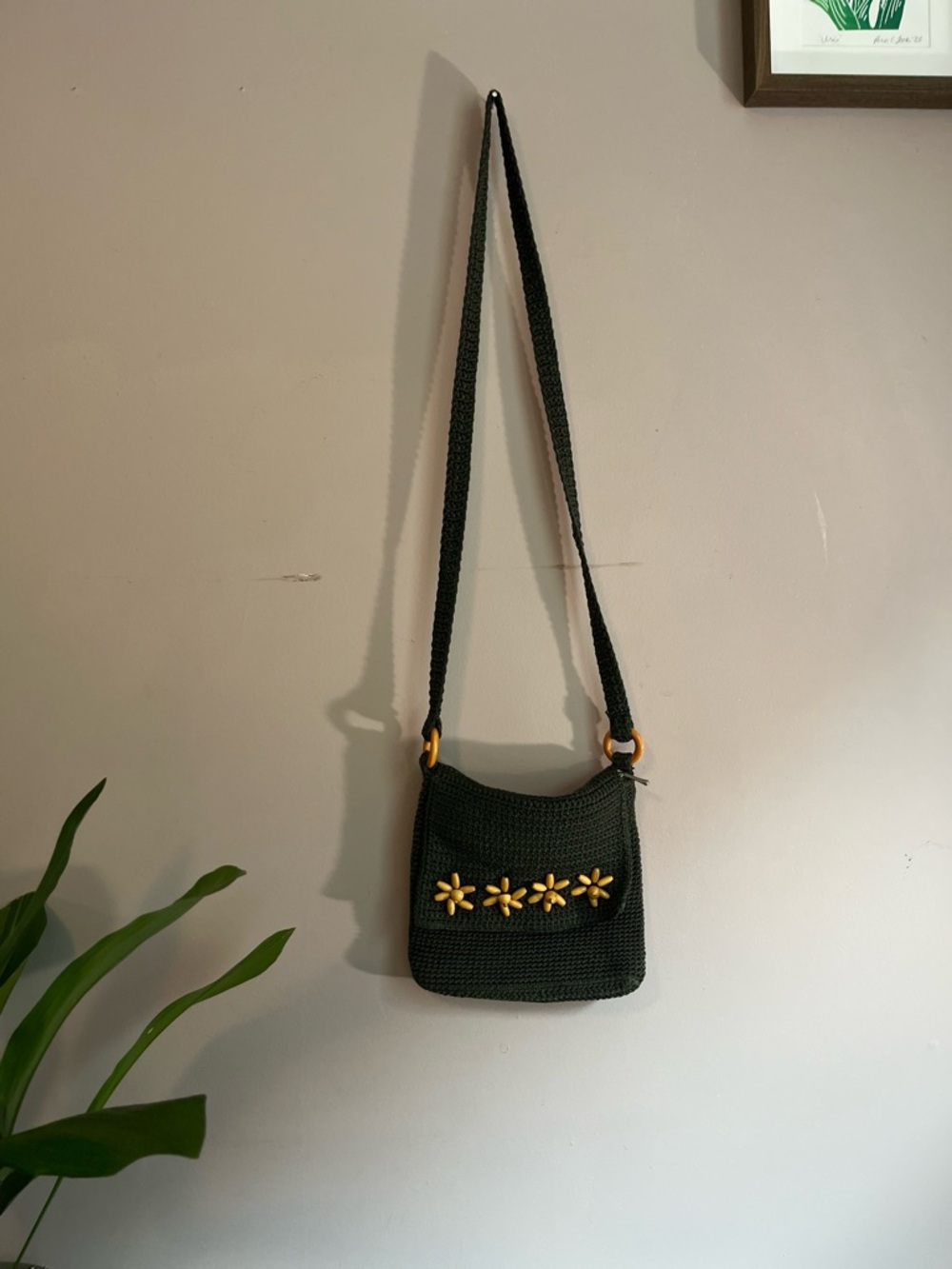 Dark Green Woven Crossbody Bag